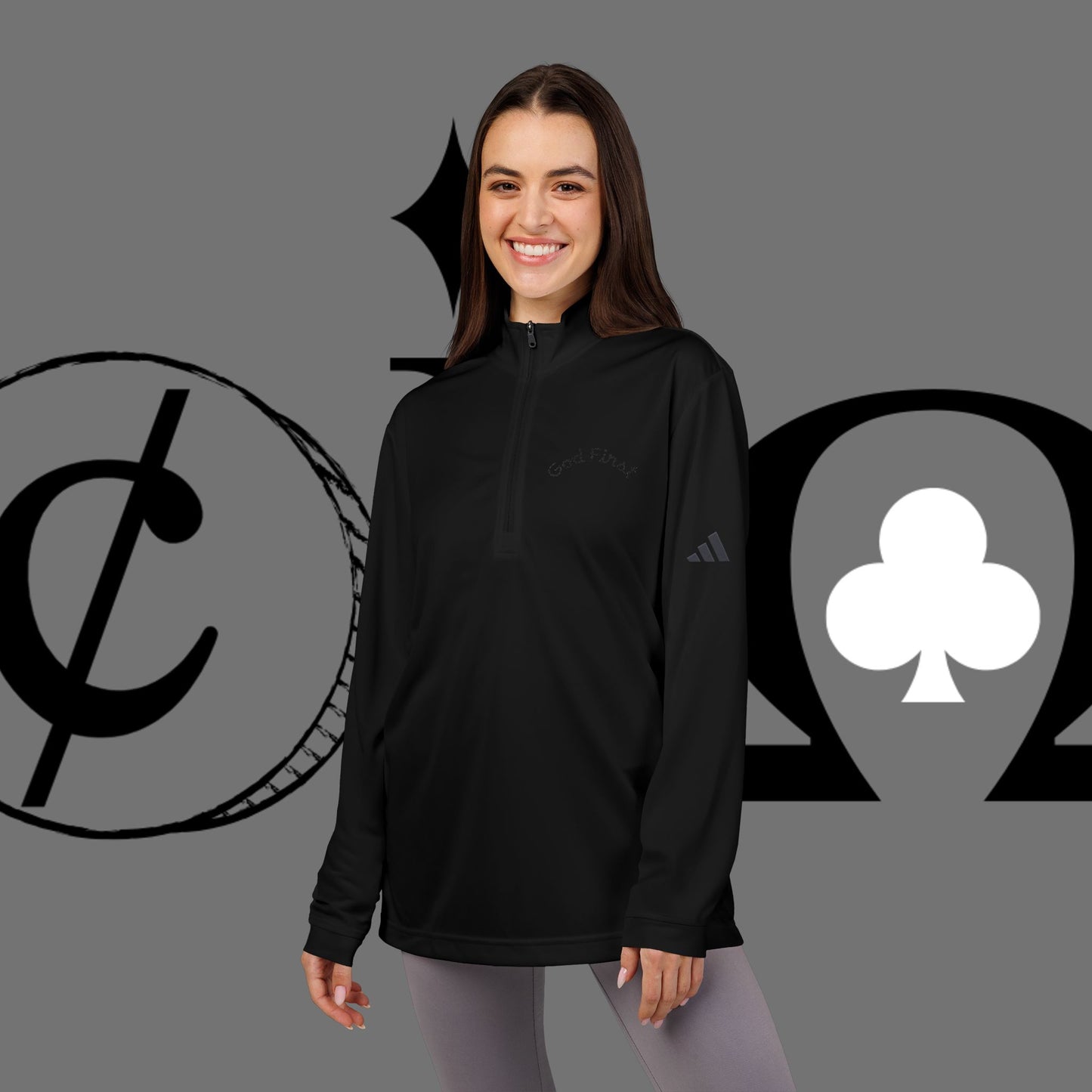 Embroidered 'Good Friend' adidas Quarter-Zip Pullover