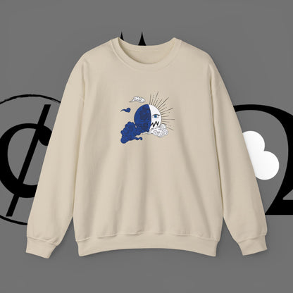 Ocean Wave Crewneck Sweatshirt — Minimal Blue Surf Graphic