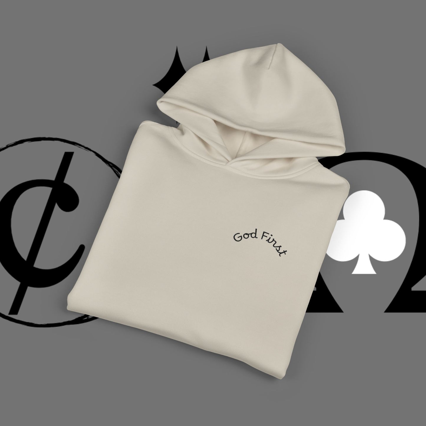 Diamond Floral Hoodie — Minimal White Relaxed Hoodie with Black Floral Emblem