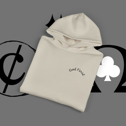 Diamond Floral Hoodie — Minimal White Relaxed Hoodie with Black Floral Emblem