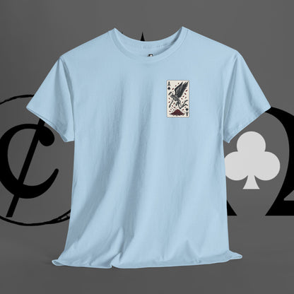 Ace of Crows T‑Shirt — Gothic Playing Card Tee with Raven & Blood Drop Design