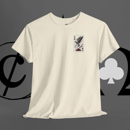 Ace of Crows T‑Shirt — Gothic Playing Card Tee with Raven & Blood Drop Design
