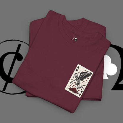 Ace of Crows T‑Shirt — Gothic Playing Card Tee with Raven & Blood Drop Design