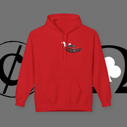 Auto Tech Hoodie — Red Car & Engine Diagram Graphic