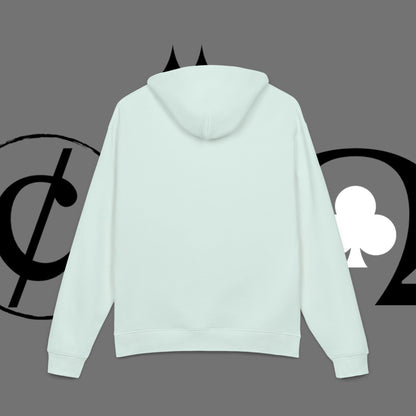 Diamond Floral Hoodie — Minimal White Relaxed Hoodie with Black Floral Emblem