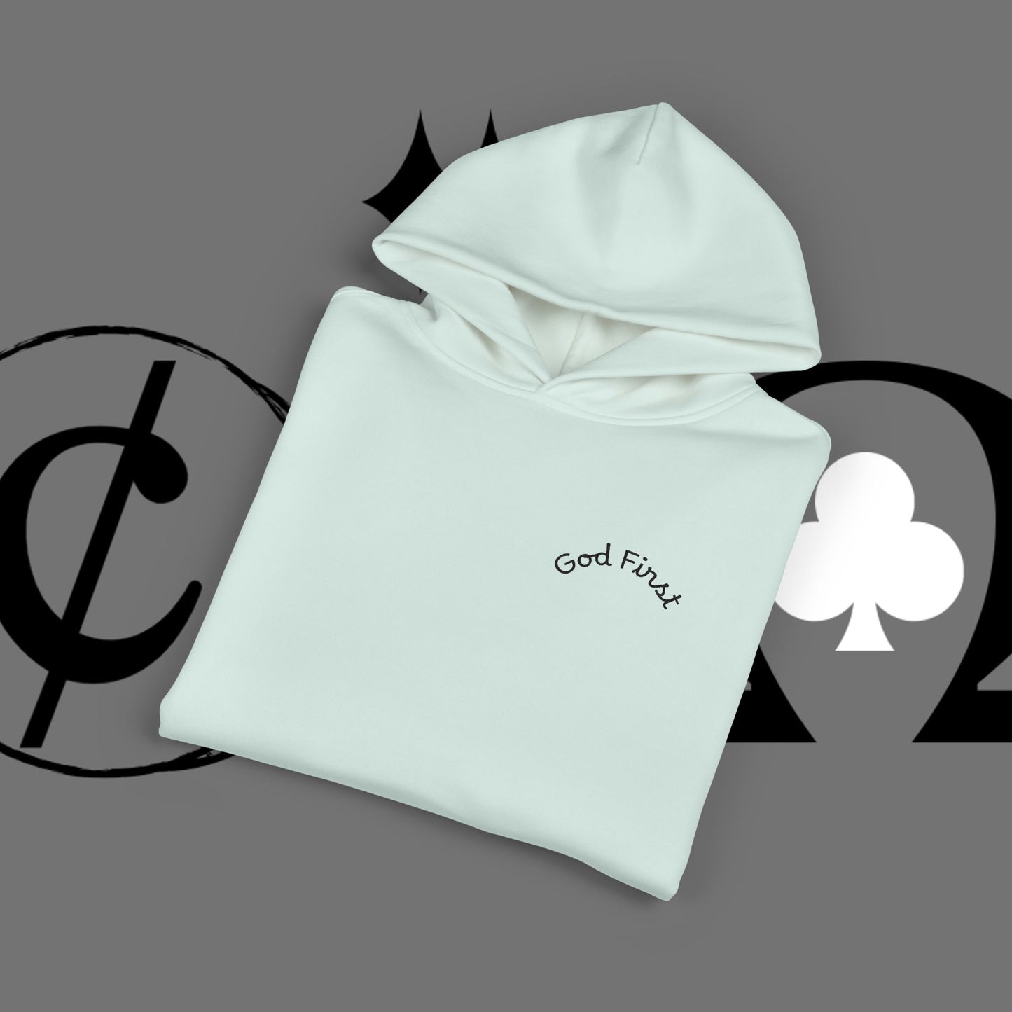 Diamond Floral Hoodie — Minimal White Relaxed Hoodie with Black Floral Emblem