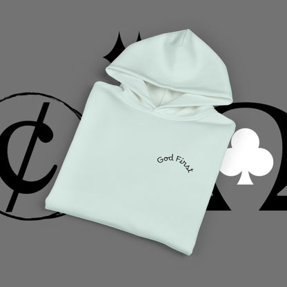 Diamond Floral Hoodie — Minimal White Relaxed Hoodie with Black Floral Emblem