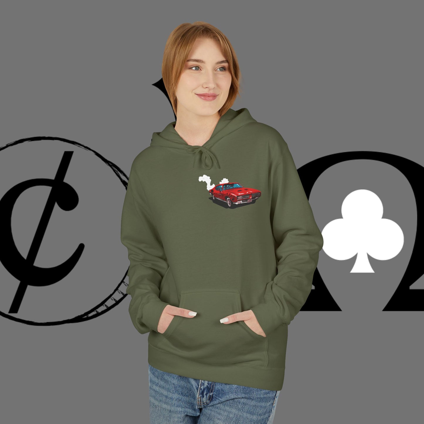 Auto Tech Hoodie — Red Car & Engine Diagram Graphic