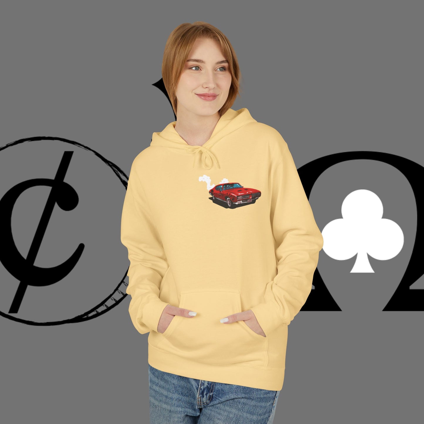 Auto Tech Hoodie — Red Car & Engine Diagram Graphic