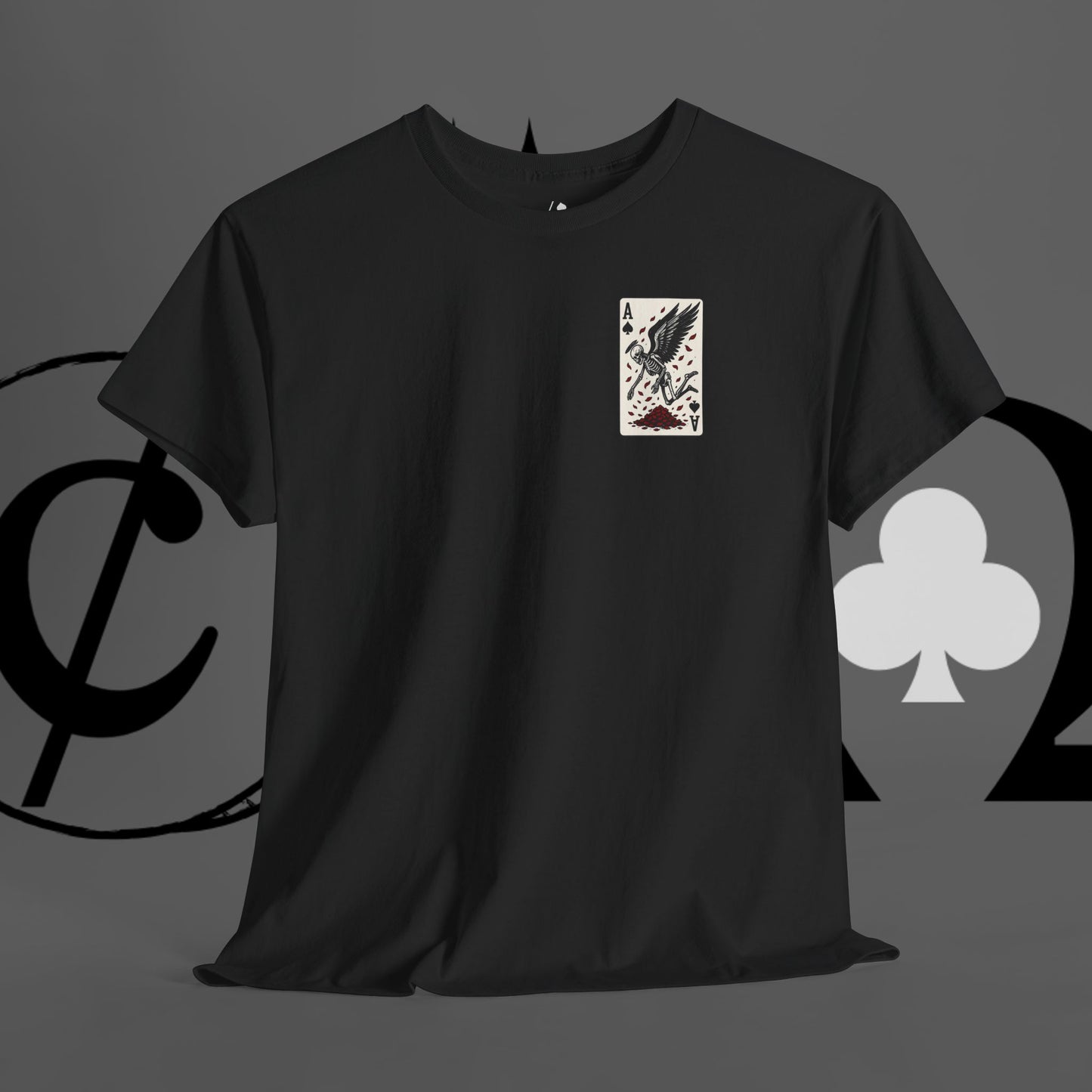 Ace of Crows T‑Shirt — Gothic Playing Card Tee with Raven & Blood Drop Design