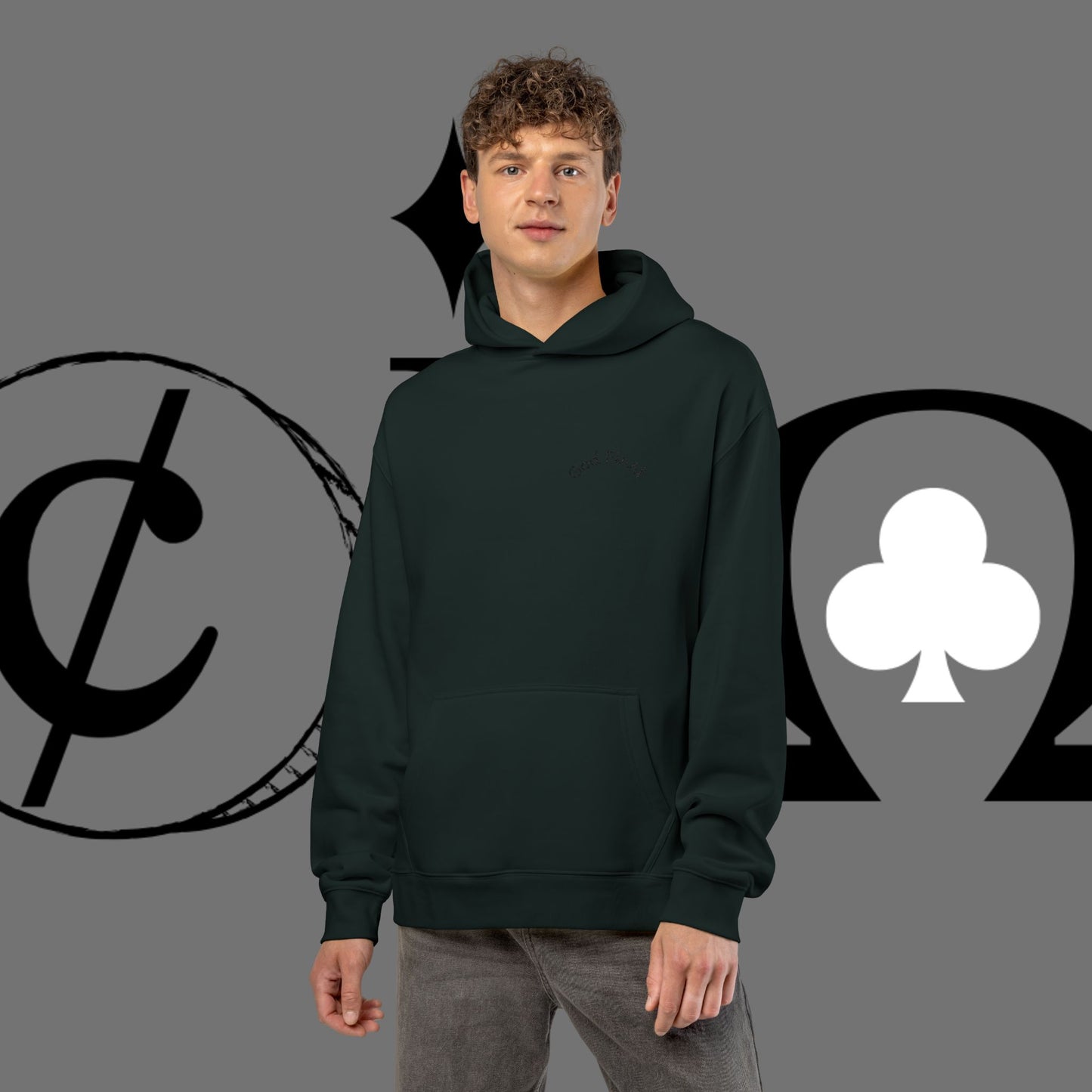 Diamond Floral Hoodie — Minimal White Relaxed Hoodie with Black Floral Emblem