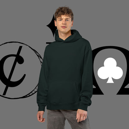 Diamond Floral Hoodie — Minimal White Relaxed Hoodie with Black Floral Emblem